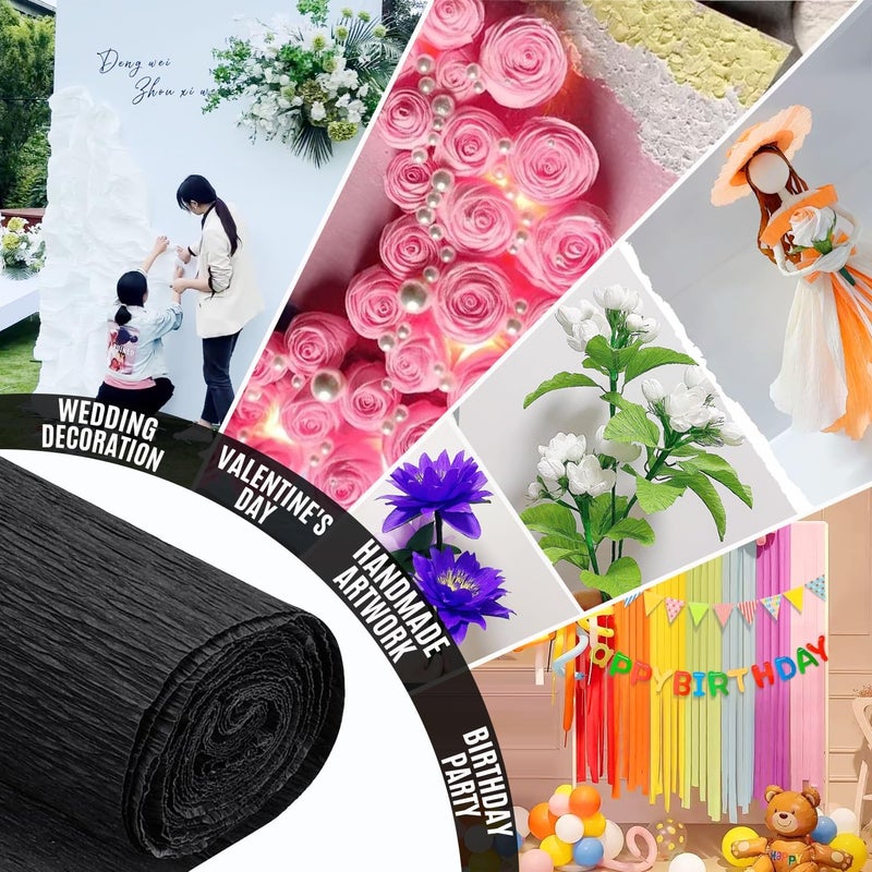 FYANER Crepe Paper Roll (9.8Inch x 8.2Ft/3Rolls),DIY Gift Crepe Paper Sheet Color Paper Flower Set for Birthday Decoration, Party Decoration and Wedding Decoration (Black) - Image 3